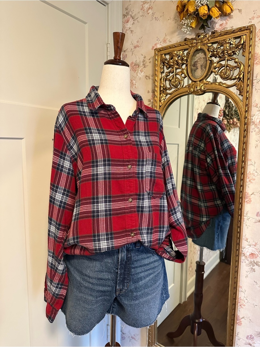 Abercrombie & Fitch Flannel Shirt Red & Blue Plaid Size Large - Picture 6 of 11